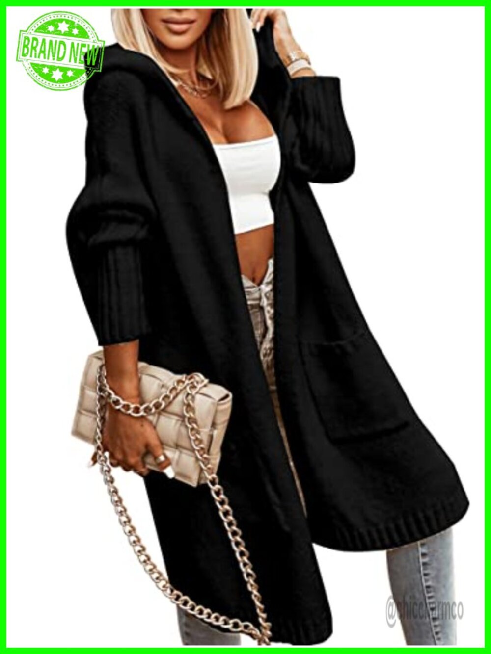 Womens Long Hooded Cardigan Chunky Cable Knit Open Front Sweater Coat